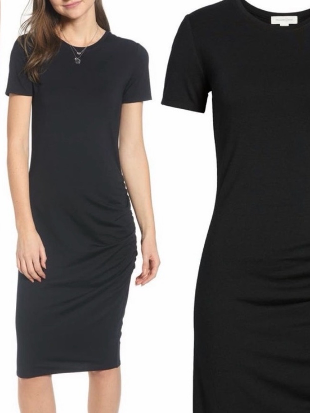 Treasure & Bond Short Sleeve Ruched Midi Dress